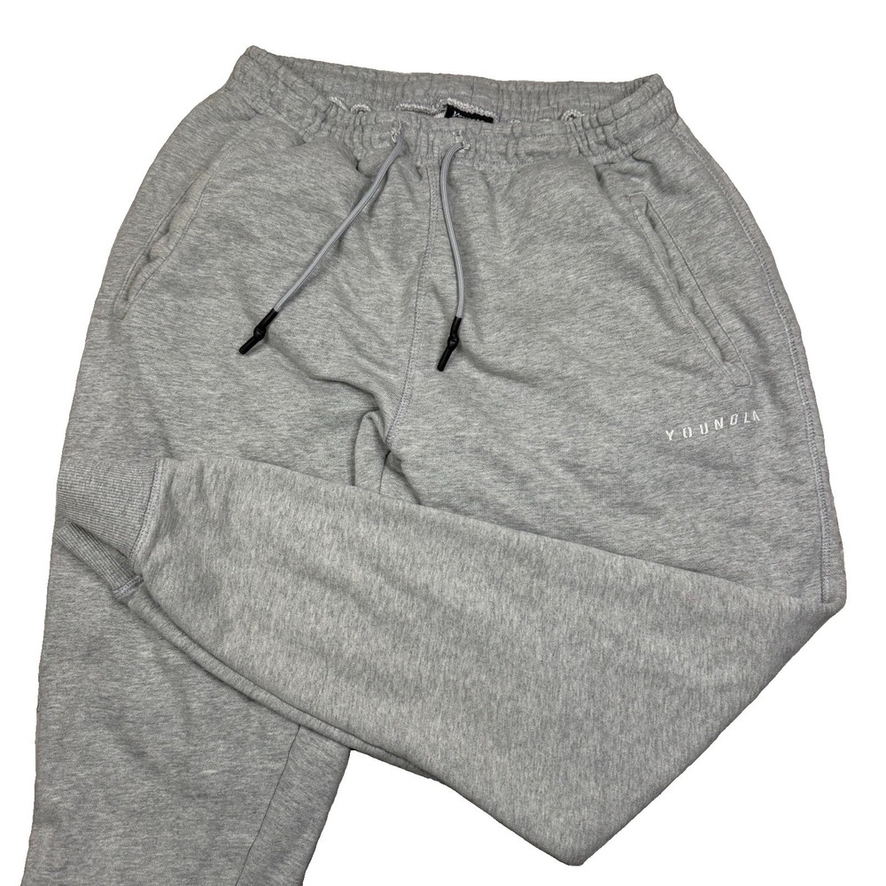 YoungLa Joggers Sweatpants Mens Medium Gray Gym Athletic Drawstring Fleece